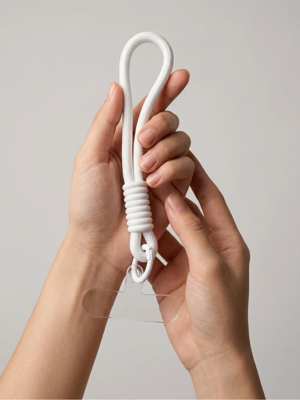 White Phone Wrist Strap Lanyard with Clear Anchor